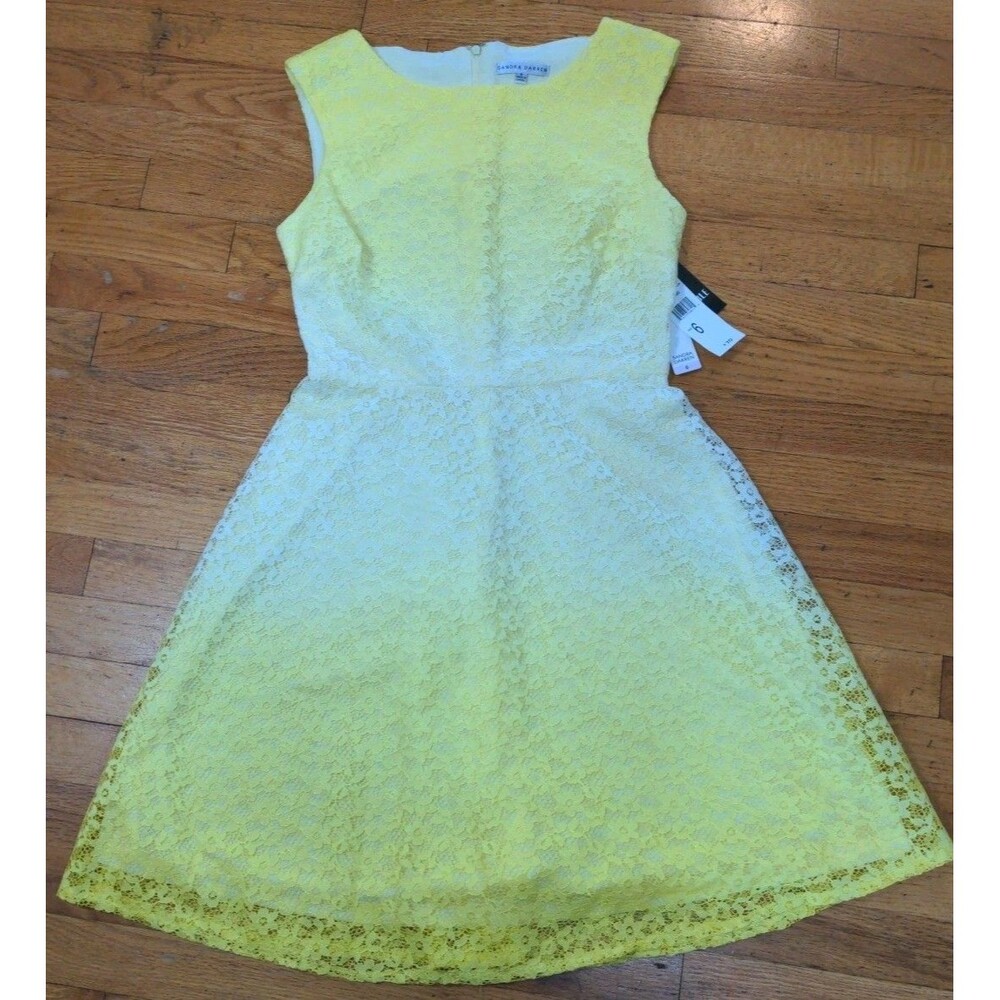 New Sandra Darren Women's Sleeveless Yellow Dress Sz 6 Floral Textured NWT